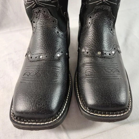 Justin Womens 10 B Black Boots Leather Western Square Gypsy Wings Cross Cowgirl - Picture 4 of 16